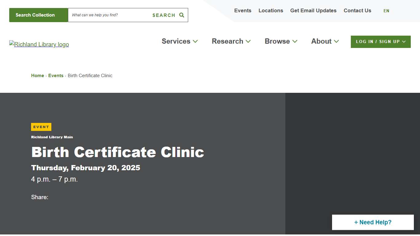 Birth Certificate Clinic Richland Library