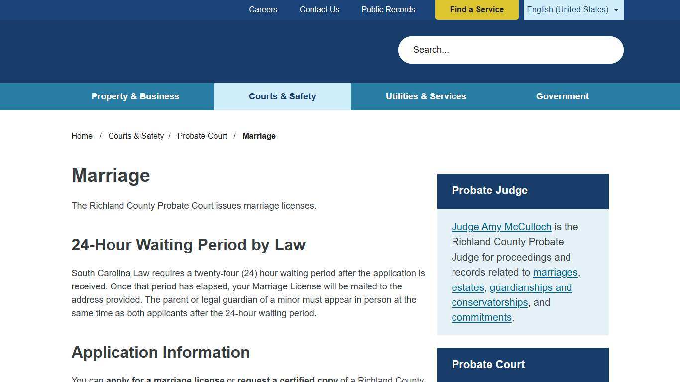 Marriage Richland County SC